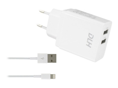 DLH : CHARGER 2 USB PORTS 12W cable avec APPLE TABLET pour LIGHTNING