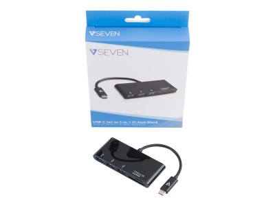 V7 : USB-C TO 5IN1 HUB BLACK 3XUSB3. 1XSD 1XMICRO SD