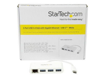 Startech : HUB USB 3.0 A 3 PORTS avec GIGABIT ETHERNET - USB-C - BLANC