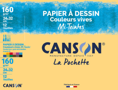 CANSON Papier dessin Mi-Teintes, 320 x 240 mm, assorti Vives