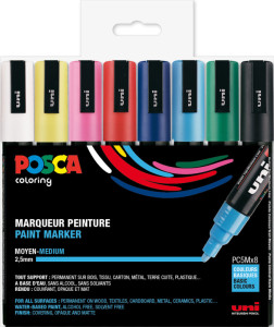 POSCA Marqueur à pigment PC-5M, étui de 4 noir, blanc, or, argent