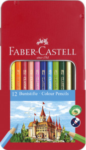 FABER-CASTELL Crayons de couleurs hexagonaux CASTLE, étui en métal de 36