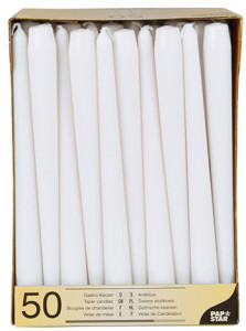 PAPSTAR Bougies de chandelier, 22 mm, blanc, en pack de 50