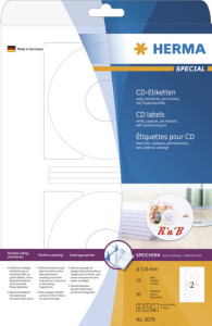 HERMA étiquettes SPECIAL pour CD/DVD, diamètre: 116 mm,blanc