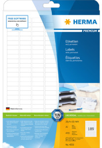 HERMA étiquettes universelles PREMIUM, 25,4 x 10 mm, blanc