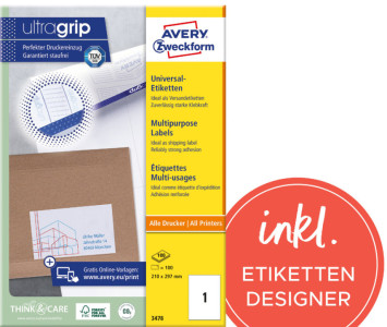 AVERY Zweckform étiquettes multi-usages, 210 x 297 mm, blanc