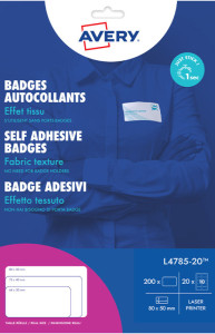 AVERY Badges adhésifs, 80 x 50 mm, blanc / liseré bleu