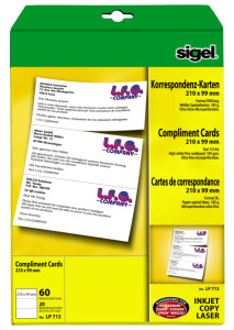 Sigel cartes de correspondance PC, format DL, blanc, 185g/m2