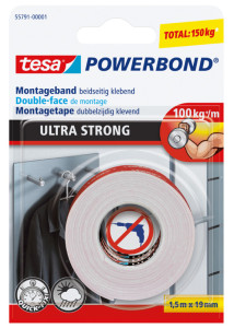 tesa Powerbond Double-face de montage Ultra Strong, 19 mm x