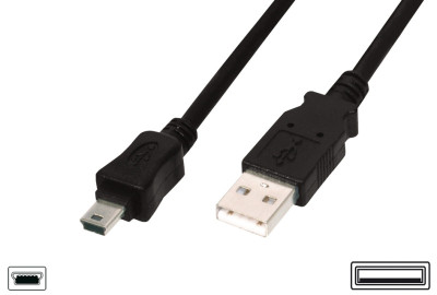DIGITUS mini câble USB 2.0, USB-A - mini USB-B de 5 broches,