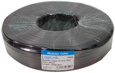 LogiLink Câble téléphonique, 100 m, 4 fils, plat, noir