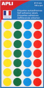 Agipa Etiquettes de couleur, diamètre: 15 mm, rond, assorti