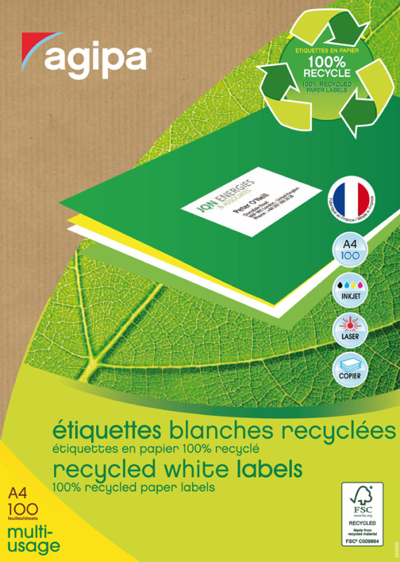 agipa Etiquettes multi-usage recyclées, 70 x 35 mm, blanc