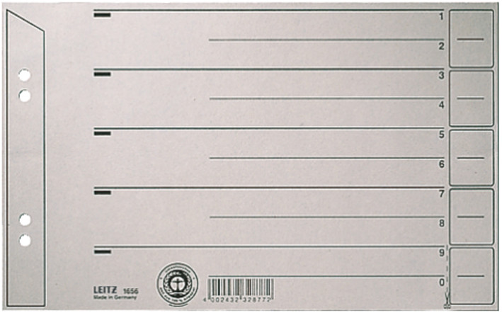 LEITZ intercalaires, format A5, carton solide 200g/m2, gris
