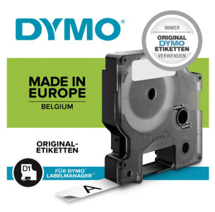 DYMO Cassette de ruban à étiqueter D1 noir/blanc,12mm x 3,5m