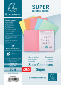 EXACOMPTA Sous-chemises SUPER 60, A4, 60 g/m2, assorties