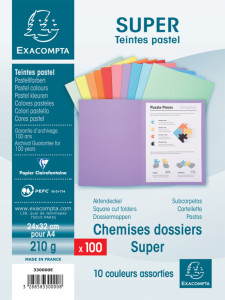 EXACOMPTA Chemises SUPER 250, A4, couleurs assorties