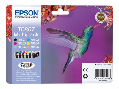 Epson : Multipack Colibri Encres Claria N-C-M-J-Cc-Mc (T0807)