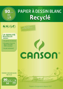 CANSON Bloc de papier à dessin blanc recyclé, A4, 90 g/m2