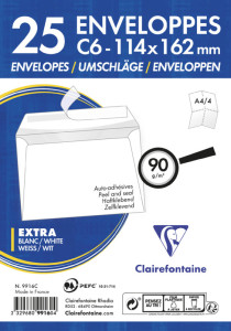 Clairefontaine Enveloppes Adhéclair, DL, 110 x 220 mm, blanc