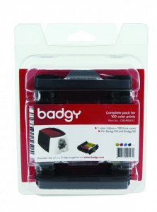 Evolis Badgy Kit de cassettes à ruban d'impression couleur YMCKO 100 impressions et 100 cartes 0.76MM