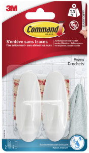 3M Command Crochet pour salle de bain design, blanc