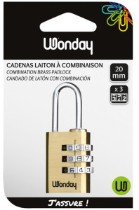 Wonday Cadenas à combinaison, en laiton, 20 mm
