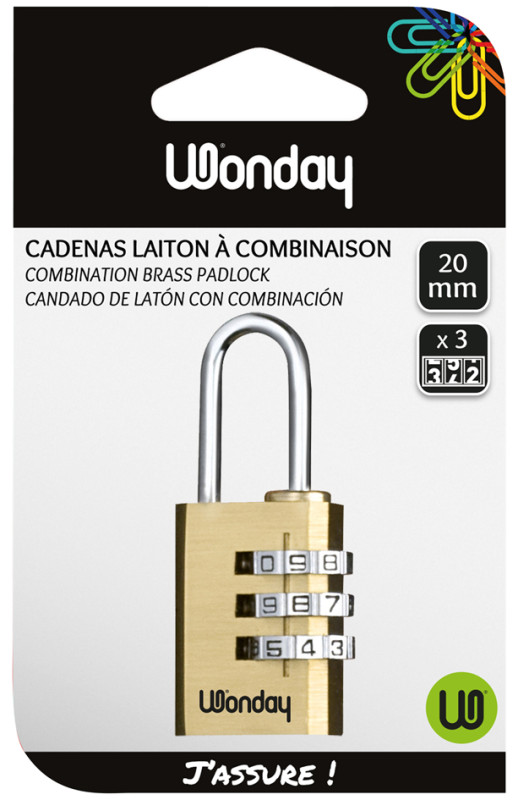 Wonday Cadenas à combinaison, en laiton, 20 mm