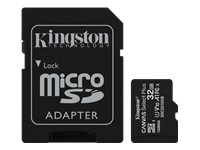 Kingston : 32GB MICROSDHC CANVAS SELECT 3P 3PC 100R A1 C10 CARD+SD ADAPTER