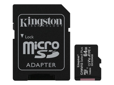 Kingston : 64GB MICROSDXC CANVAS SELECT 100R A1 C10 card + SD ADAPTER