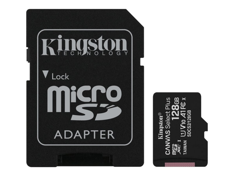 Kingston : 128GB MICROSDXC CANVAS SELECT 100R A1 C10 card + SD ADAPTER