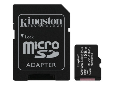 Kingston : 128GB MICROSDXC CANVAS SELECT 100R A1 C10 card + SD ADAPTER
