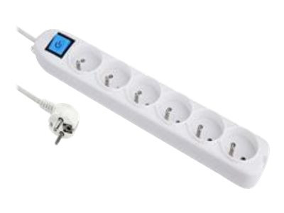 DLH : 6 WAY MULTIPLUG avec SWITCH NF WHITE cable 1.5M 3500W 16A.