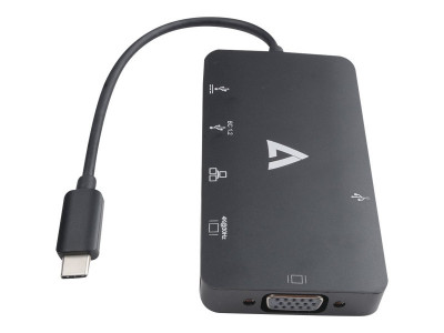 V7 : BLACK USB C ADAPTERUSB C TO USB3.0 RJ45 HDMI VGA