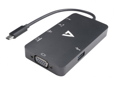 V7 : BLACK USB C ADAPTERUSB C TO USB3.0 RJ45 HDMI VGA