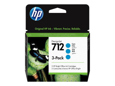 HP : HP 712 3-pack 29-ML CYAN DesignJet cartouche encre