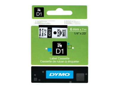 Dymo : D1 - tape DYMo 6MMX7M BLACK avec HITE
