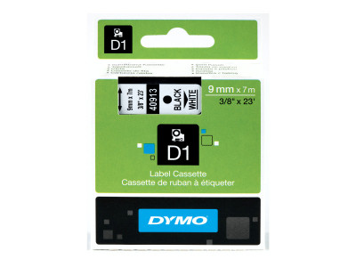 Dymo : D1 - tape DYMo 9MMX7M BLACK avec HITE