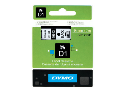 Dymo : D1 - tape DYMo 9MMX7M BLACK avec HITE