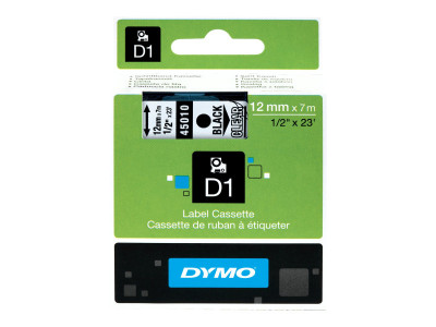 Dymo : D1 - tape DYMo 12MMX7M BLACK/TRANSPARANT