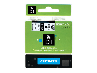 Dymo : D1 - tape DYMo 12MMX7M WHITE/BLACK