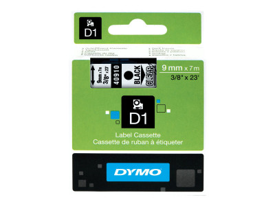 Dymo : D1 - tape DYMo 9MMX7M BLACK/TRANSPARANT