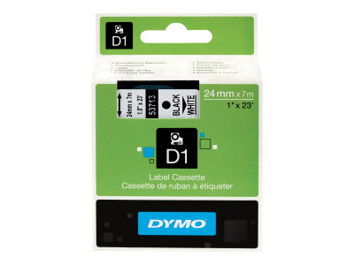 Dymo : D1 - tape DYMo 24MMX7M BLACK avec HITE