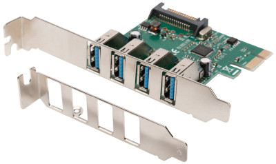 DIGITUS Carte réseau PCI Express USB 3.0, 4 ports, 5 Gbit/s.