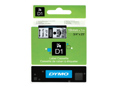 Dymo : D1 - tape DYMo 19MMX7M BLACK/TRANSPARANT