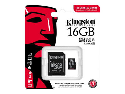 Kingston : 16GB MICROSDHC INDUSTRIAL C10 A1 PSLC card + SD ADAPTER