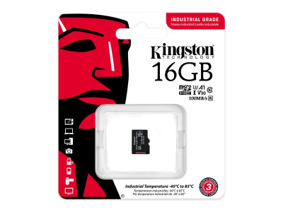 Kingston : 16GB MICROSDHC INDUSTRIAL C10 A1 PSLC card SINGLEpack sans adaptateur