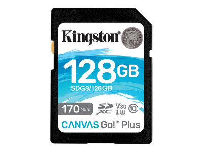 Kingston : 128GB SDXC CANVAS GO PLUS 170R C10 UHS-I U3 V30