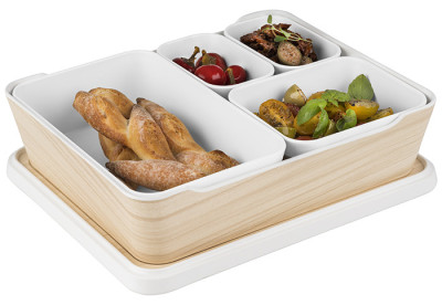 APS Boîte-repas SERVING BOX L, 300 x 250 x 80 mm,blanc/beige