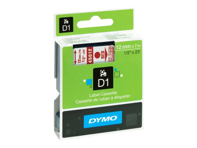 Dymo : D1 - tape DYMO 12mmX7m RED/TRANSPARANT